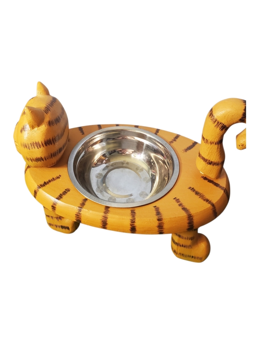 Cat-Shaped Raised Feeding Bowl in Yellow - Pet Platter with Dish